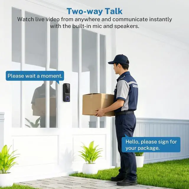 Alt view image 2 of 7 - 1080p Wireless Wi-Fi Video Doorbell Camera with Smart Human Detection, Night Vision, Two Way Audio, Cloud Storage, Support 2.4G WiFi Only