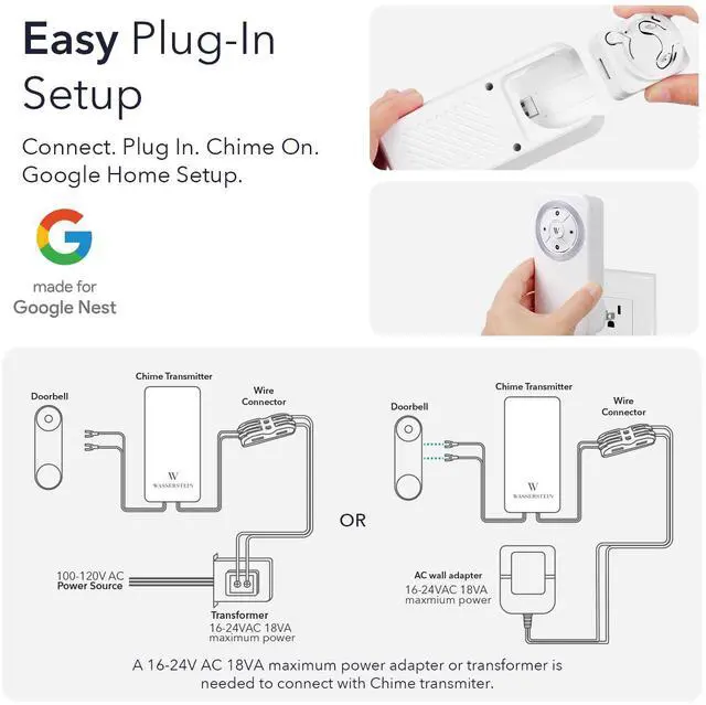 Alt view image 5 of 7 - Doorbell Chime for Google Nest Doorbell (Wired, 2nd Gen & 3rd Gen) with Wired Transmitter - NOT Compatible with Nest Doorbell (Battery) - Made for Google Nest - Doorbell NOT Included