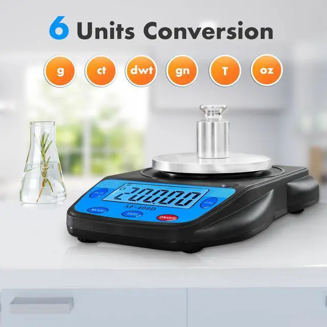 Alt view image 2 of 6 - 600g x 0.01g Science Digital Scale Lab Balance Gram Scale 6 Units Accuracy Electronic Laboratory Scale Chemistry, Jewelry, Carats, Ounces, Grams, Calibration Weight and Adapter Included