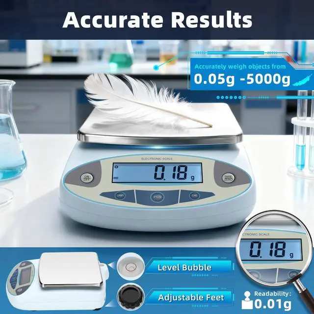Alt view image 2 of 7 - Lab Scale 5000g x 0.01g,13 Unit 0.01g Accuracy High Precision Digital Analytical Balance, Electronic Laboratory Precision Gram Scale Digital Kitchen/Jewelry/Scientific Scale