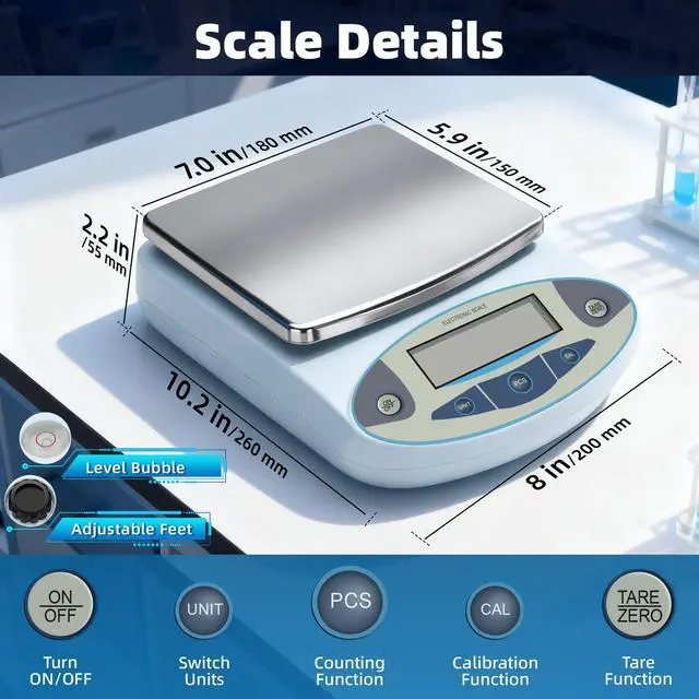Alt view image 4 of 7 - Lab Scale 5000g x 0.01g,13 Unit 0.01g Accuracy High Precision Digital Analytical Balance, Electronic Laboratory Precision Gram Scale Digital Kitchen/Jewelry/Scientific Scale