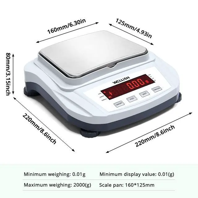 Alt view image 2 of 6 - Lab Scale 2000g/0.01g High Precision Digital Scale Analytical Balance Electronic Scale for Kitchen Lab Weighing
