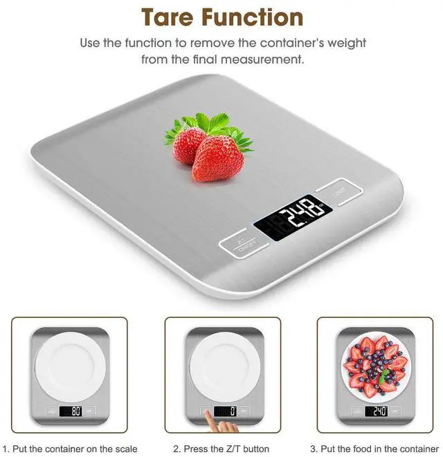 Alt view image 5 of 7 - Food Scale, 22lb Digital Kitchen Scale Weight Grams and Oz for Baking and Cooking, 1g/0.1oz Precise Graduation, Easy Clean Stainless Steel