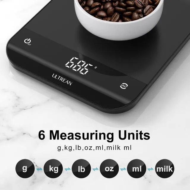 Alt view image 2 of 6 - Food Scale, Digital Kitchen Scale with LED Display, Weight Grams and Ounces for Baking Cooking, 6 Units with Tare Function, 11lb (Batteries Included)