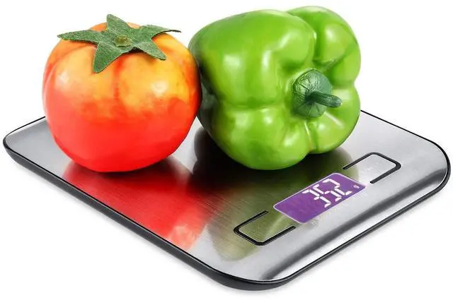 Alt view image 4 of 7 - Digital Kitchen Scale,Food Scale for Meat Baking Weighter,Unit Gram OZ lb Up 11 lb(1g-5KG),Silver Stainless Steel Anti-Fingerprint with Accuracy LCD Display for Cooking Black(Include AAA Battery)