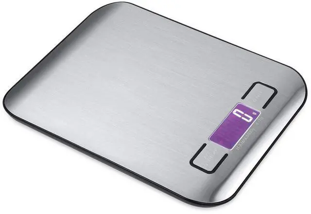 Alt view image 3 of 7 - Digital Kitchen Scale,Food Scale for Meat Baking Weighter,Unit Gram OZ lb Up 11 lb(1g-5KG),Silver Stainless Steel Anti-Fingerprint with Accuracy LCD Display for Cooking Black(Include AAA Battery)