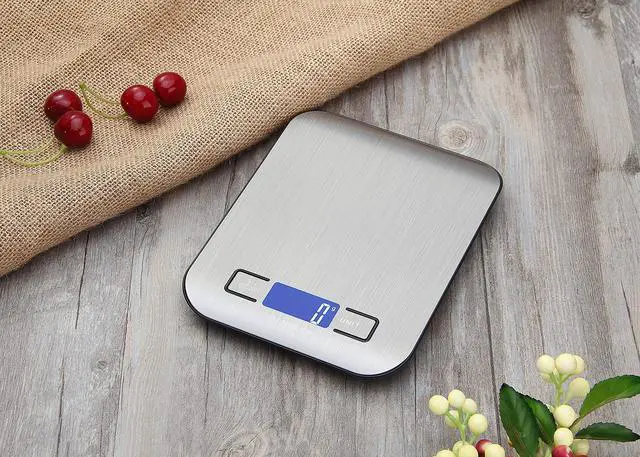 Alt view image 2 of 7 - Digital Kitchen Scale,Food Scale for Meat Baking Weighter,Unit Gram OZ lb Up 11 lb(1g-5KG),Silver Stainless Steel Anti-Fingerprint with Accuracy LCD Display for Cooking Black(Include AAA Battery)