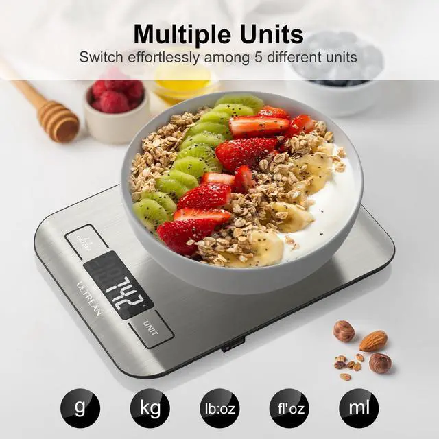 Alt view image 5 of 6 - Food Scale, 33lb Digital Kitchen Scale for Food Ounces Grams, 304 Stainless Steel, Type-C Charging and Batteries, Perfect for Meal Prep, Cooking, and Baking