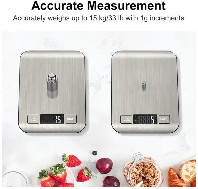 Alt view image 4 of 6 - Food Scale, 33lb Digital Kitchen Scale for Food Ounces Grams, 304 Stainless Steel, Type-C Charging and Batteries, Perfect for Meal Prep, Cooking, and Baking