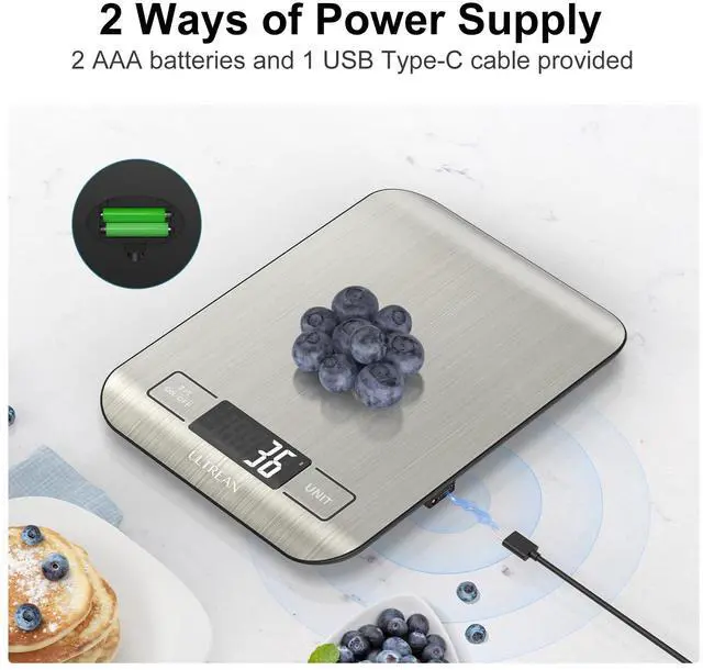 Alt view image 3 of 6 - Food Scale, 33lb Digital Kitchen Scale for Food Ounces Grams, 304 Stainless Steel, Type-C Charging and Batteries, Perfect for Meal Prep, Cooking, and Baking