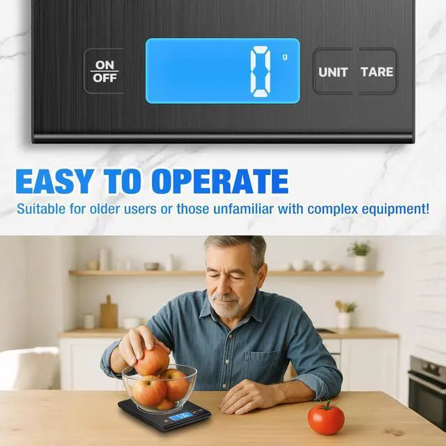 Alt view image 6 of 7 - Rechargeable 304 Stainless Steel Kitchen Scale, 33lb Digital Food Scale with LCD Display, Batteries and Type-C Charging, for Meal Prep, Cooking, Baking (Black)