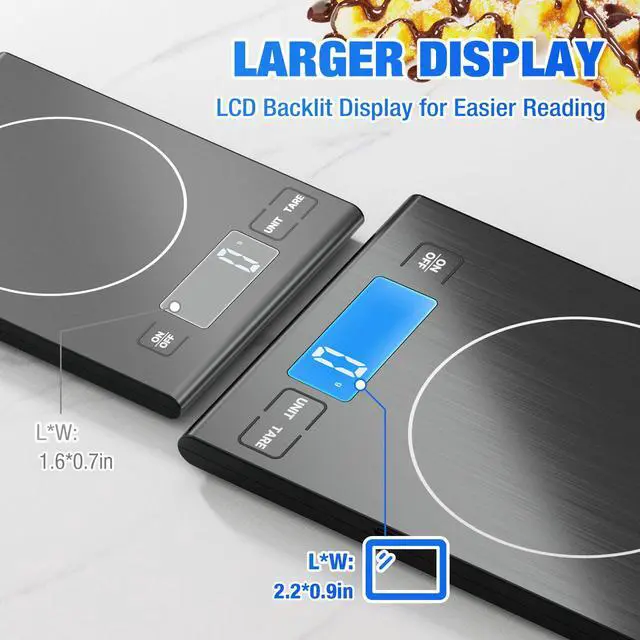 Alt view image 7 of 7 - Rechargeable 304 Stainless Steel Kitchen Scale, 33lb Digital Food Scale with LCD Display, Batteries and Type-C Charging, for Meal Prep, Cooking, Baking (Black)