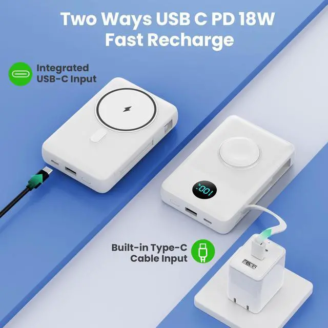 Alt view image 7 of 7 - 6 in 1 Magnetic Portable Charger for iPhone with Built-in Cables, 10800mAh 25W PD Fast Charging Power Bank, 6 Outputs Travel Essential Battery Pack for iPhone 17/16/15/14/13/12,Apple Watch (White)