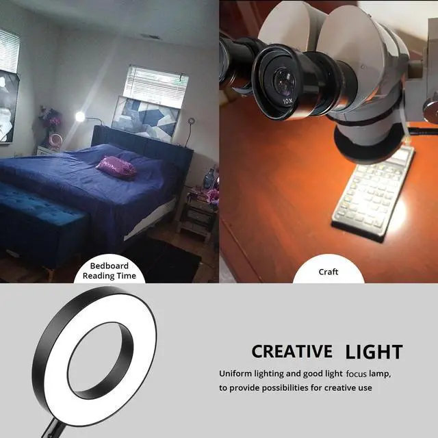Alt view image 5 of 6 - Desk Clip on Lamp for Reading Home Office, with 5V 2A Adapter, 10 Dimmable Brightness 3 Modes, Clamp Reading Light for Bed Headboard, Craft (2packs, Black)