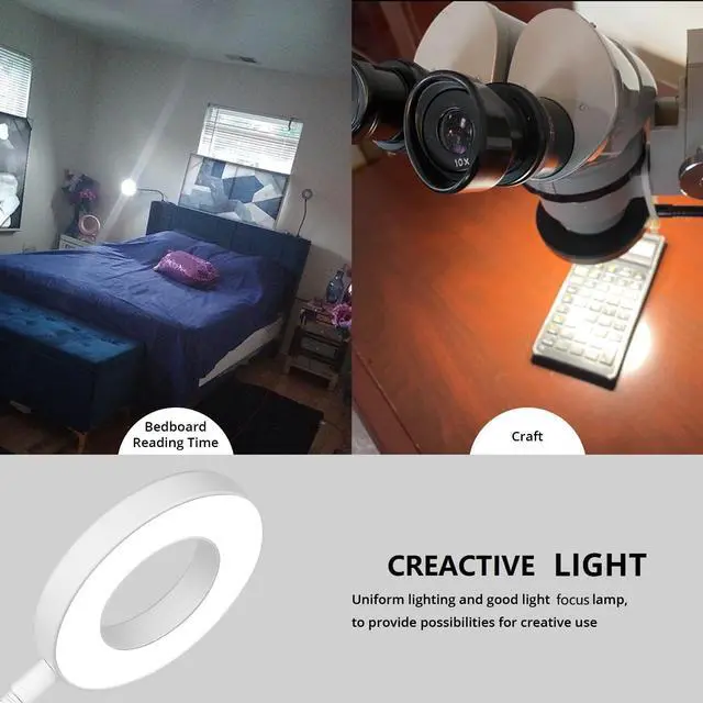 Alt view image 5 of 7 - Desk Clip on Lamp for Reading Home Office, with 5V 2A Adapter, 10 Dimmable Brightness 3 Modes, Clamp Reading Light for Bed Headboard, Craft (White)