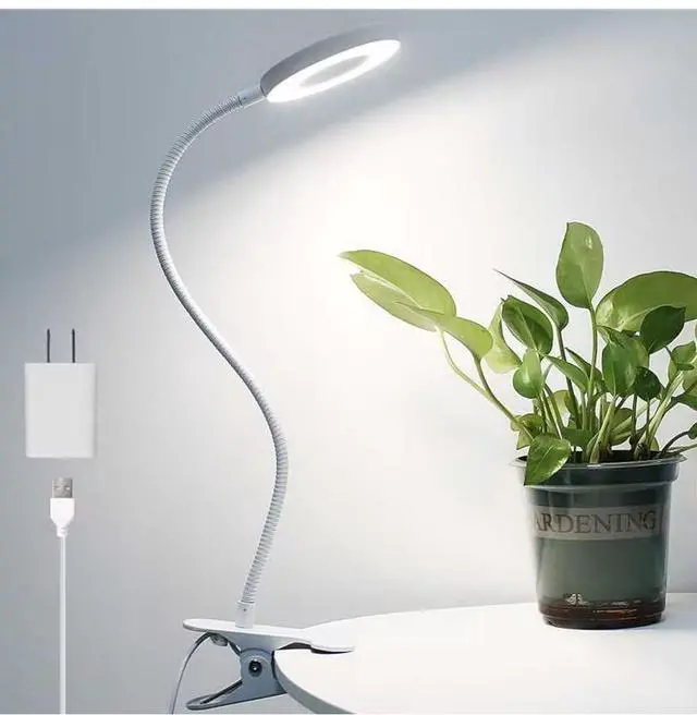 Alt view image 7 of 7 - Desk Clip on Lamp for Reading Home Office, with 5V 2A Adapter, 10 Dimmable Brightness 3 Modes, Clamp Reading Light for Bed Headboard, Craft (White)