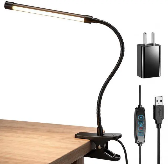 Main image of Clip on Reading Light for Books in Bed: Adjustable Dimmable Gooseneck Eye Caring LED Small Desk Table Lamps with Clamp: 3 Modes Lighting Night Lamp for Bed Headboard - Bedsidewith Power Adapter