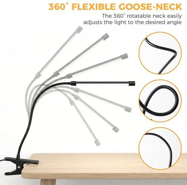Alt view image 4 of 7 - Clip on Reading Light for Books in Bed: Adjustable Dimmable Gooseneck Eye Caring LED Small Desk Table Lamps with Clamp: 3 Modes Lighting Night Lamp for Bed Headboard - Bedsidewith Power Adapter