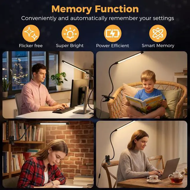 Alt view image 6 of 7 - Clip on Reading Light for Books in Bed: Adjustable Dimmable Gooseneck Eye Caring LED Small Desk Table Lamps with Clamp: 3 Modes Lighting Night Lamp for Bed Headboard - Bedsidewith Power Adapter