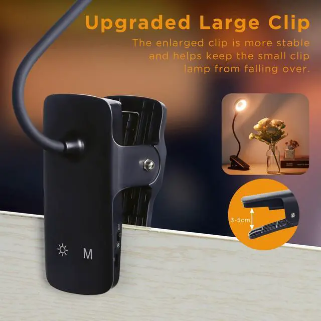 Alt view image 4 of 7 - Desk Lamp LED Clip on Light, 5 Modes 5 Brightness Dimmable Clamp Light, Rechargeable Battery Flexible Clip on Reading Lamp for Bed Headboard Bunk Bed at Night for Kids (Black)