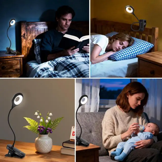 Alt view image 6 of 7 - Desk Lamp LED Clip on Light, 5 Modes 5 Brightness Dimmable Clamp Light, Rechargeable Battery Flexible Clip on Reading Lamp for Bed Headboard Bunk Bed at Night for Kids (Black)