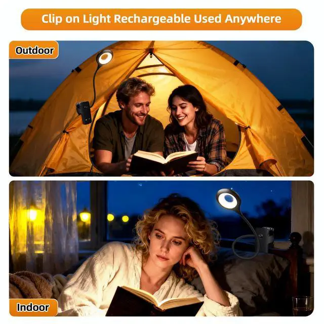 Alt view image 7 of 7 - Desk Lamp LED Clip on Light, 5 Modes 5 Brightness Dimmable Clamp Light, Rechargeable Battery Flexible Clip on Reading Lamp for Bed Headboard Bunk Bed at Night for Kids (Black)