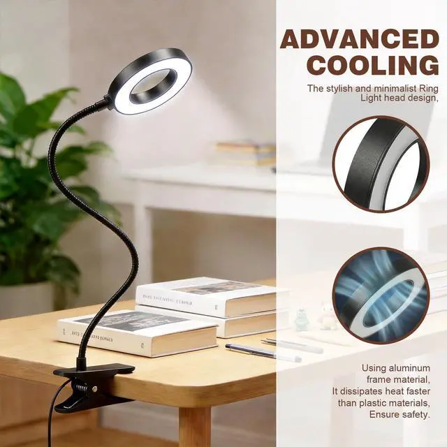 Alt view image 3 of 7 - LED Desk Lamp with Clamp, Clip on Book Light for Reading in Bed, 48 LED Reading Light with 3 Colors & 10 Brightness, 15" Gooseneck Clamp Lamp for Bed Headboard, Home Office, Dorm, Crafting