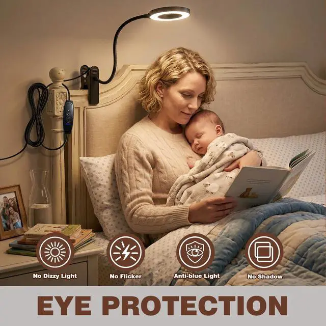 Alt view image 5 of 7 - LED Desk Lamp with Clamp, Clip on Book Light for Reading in Bed, 48 LED Reading Light with 3 Colors & 10 Brightness, 15" Gooseneck Clamp Lamp for Bed Headboard, Home Office, Dorm, Crafting
