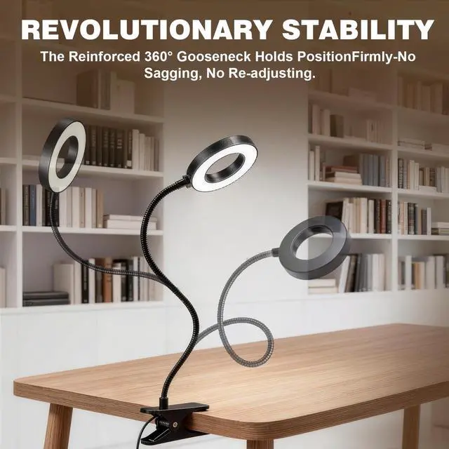 Alt view image 6 of 7 - LED Desk Lamp with Clamp, Clip on Book Light for Reading in Bed, 48 LED Reading Light with 3 Colors & 10 Brightness, 15" Gooseneck Clamp Lamp for Bed Headboard, Home Office, Dorm, Crafting