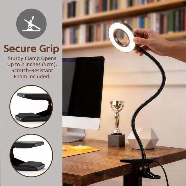 Alt view image 7 of 7 - LED Desk Lamp with Clamp, Clip on Book Light for Reading in Bed, 48 LED Reading Light with 3 Colors & 10 Brightness, 15" Gooseneck Clamp Lamp for Bed Headboard, Home Office, Dorm, Crafting