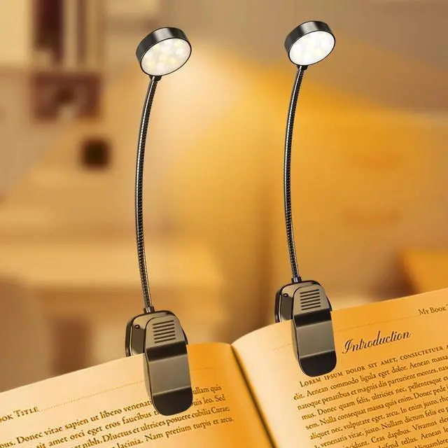 Main image of 2 Pack 10 LED Rechargeable Book Light for Reading in Bed - Eye Caring 3 Color Temperatures, 3 Adjustable Brightness, Long Runtime Small Lightweight Clip On Book Reading Light for Studying