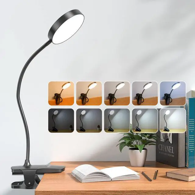 Main image of Clip on Lamp,5 Brightness+5 Color Clip on Light,200LM 36 LED Reading Lights for Books in Bed,1800mAh Battery Powered Lamp Battery Operated Lights,Rechargeable Desk Lamp with Clamp Light