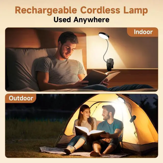 Alt view image 4 of 7 - Clip on Lamp,5 Brightness+5 Color Clip on Light,200LM 36 LED Reading Lights for Books in Bed,1800mAh Battery Powered Lamp Battery Operated Lights,Rechargeable Desk Lamp with Clamp Light