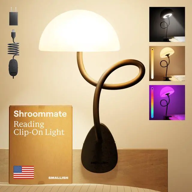 Main image of Clip On Light and Bed Headboard Lamp, Bedside Table Lamp for Dorm, College Dorm Room Essentials, Night Light for Kids Nursery, Clip on for Desk, MultiColor LEDs, Adapter Included (Black)