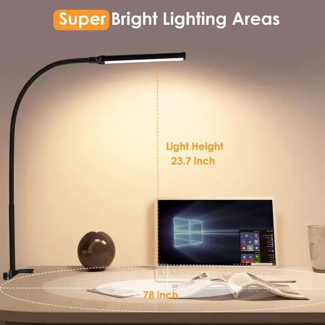 Alt view image 5 of 7 - LED Desk Lamp with Clamp, Clip On Desk Lamp for Home Office, 3000K Warm White & 11 Brightness Level, Flexible Gooseneck Architect Desk Light, Eye Caring Reading Lamp with USB Adapter