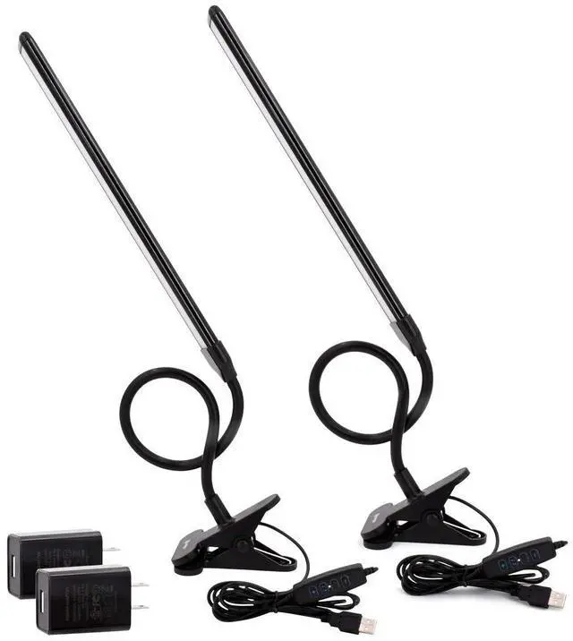 Main image of Clamp on Lamp, Clip Light, Desk Lamps 3 Color Temperature Setting, 10 Brightness Levels, 2m USB Cord Power Supply and AC Adapter Included, Pack of 2 (Black)