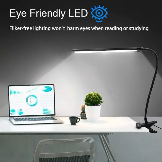 Alt view image 4 of 7 - Clamp on Lamp, Clip Light, Desk Lamps 3 Color Temperature Setting, 10 Brightness Levels, 2m USB Cord Power Supply and AC Adapter Included, Pack of 2 (Black)