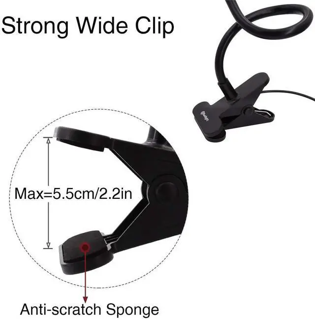 Alt view image 6 of 7 - Clamp on Lamp, Clip Light, Desk Lamps 3 Color Temperature Setting, 10 Brightness Levels, 2m USB Cord Power Supply and AC Adapter Included, Pack of 2 (Black)
