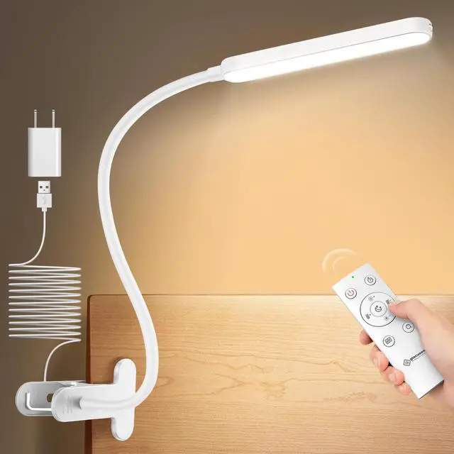 Main image of 5W Clip On Light, 38 LED Eye Caring Book Lights for Reading at Night - 5 Color & 5 Brightness with a Remote, 30-Min Auto Off Timer, Bed Headboard Clip on Lamp for Reading/Studying/Working