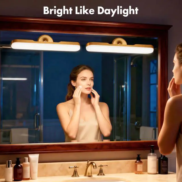 Alt view image 2 of 7 - Set of 2 Wireless Vanity Makeup Lights for Mirror, Rechargeable LED Stick On Light Bar for Bathroom Mirror with Dimmable 3 CCT, Long Battery Life Cordless Light for Vanity Desk(Gold)