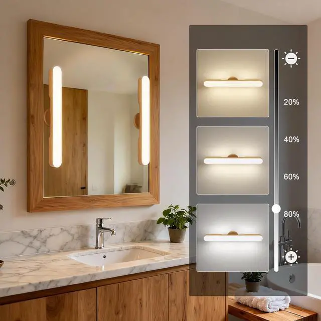 Alt view image 5 of 7 - Set of 2 Wireless Vanity Makeup Lights for Mirror, Rechargeable LED Stick On Light Bar for Bathroom Mirror with Dimmable 3 CCT, Long Battery Life Cordless Light for Vanity Desk(Gold)