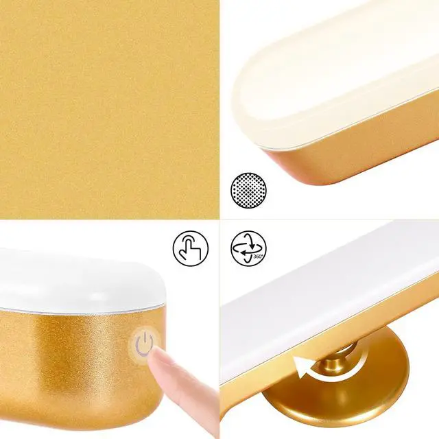 Alt view image 6 of 7 - Set of 2 Wireless Vanity Makeup Lights for Mirror, Rechargeable LED Stick On Light Bar for Bathroom Mirror with Dimmable 3 CCT, Long Battery Life Cordless Light for Vanity Desk(Gold)