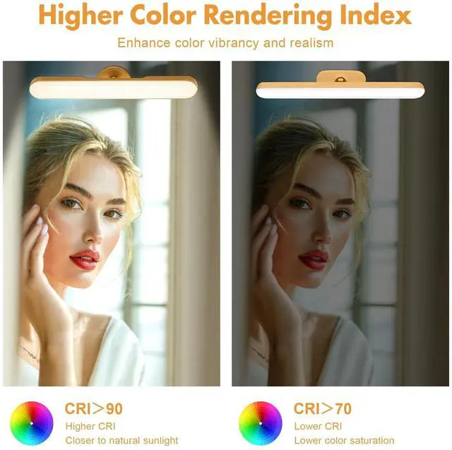 Alt view image 7 of 7 - Set of 2 Wireless Vanity Makeup Lights for Mirror, Rechargeable LED Stick On Light Bar for Bathroom Mirror with Dimmable 3 CCT, Long Battery Life Cordless Light for Vanity Desk(Gold)