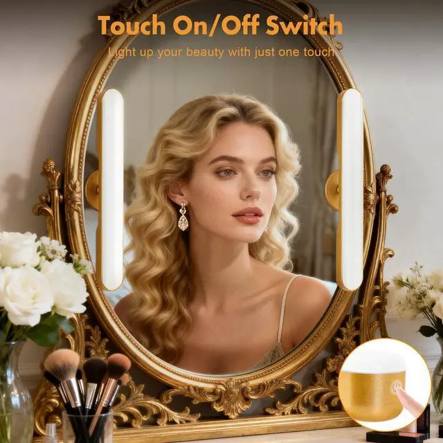 Alt view image 3 of 7 - Set of 2 Wireless Vanity Makeup Lights for Mirror, Rechargeable LED Stick On Light Bar for Bathroom Mirror with Dimmable 3 CCT, Long Battery Life Cordless Light for Vanity Desk(Gold)