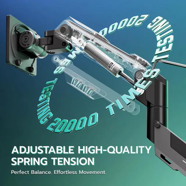 Alt view image 4 of 7 - Heavy Duty Single Monitor Arm - Gas Spring Aluminum Monitor Mount for 24"-57" Ultrawide Screens up to 66 lbs with Clamp/Grommet Desk Mount, 75/100/200 Vesa Mount, Black