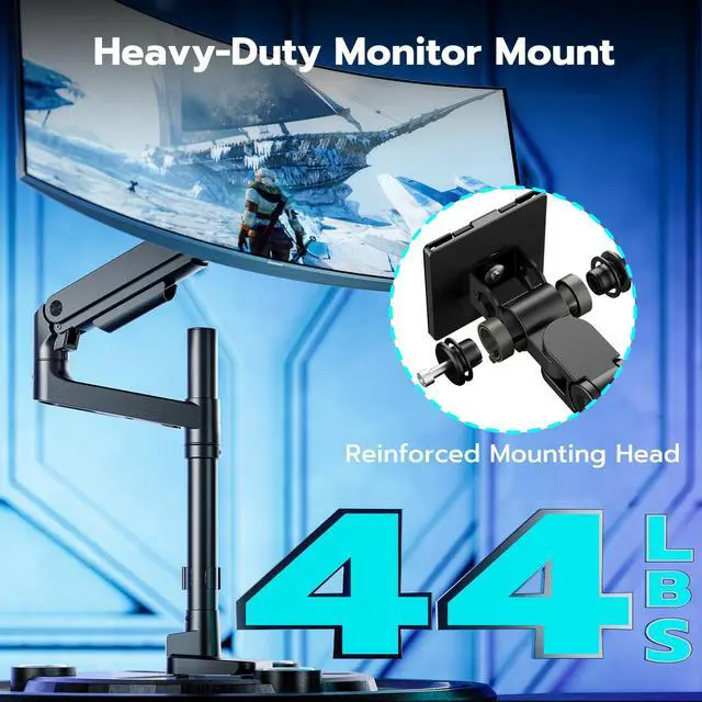 Alt view image 3 of 7 - Single Monitor Arm Desk Mount for 17-49 Inch Ultrawide Monitors, Heavy Duty Single Monitor Arm Holds 44 lbs, Full Motion Gas Spring Vertical Desk Mount, 75/100 VESA Mount, Black