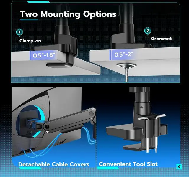 Alt view image 6 of 7 - Single Monitor Arm Desk Mount for 17-49 Inch Ultrawide Monitors, Heavy Duty Single Monitor Arm Holds 44 lbs, Full Motion Gas Spring Vertical Desk Mount, 75/100 VESA Mount, Black