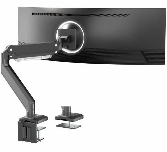 Main image of Premium Aluminum Monitor Arm for Ultrawide Screens up to 49 inches and 33 lbs, Heavy Duty Single Desk Mount, Pneumatic Height, Max VESA 100x100, Black, STAND-V101G1