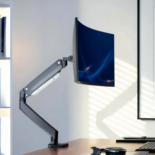 Alt view image 2 of 7 - Premium Aluminum Monitor Arm for Ultrawide Screens up to 49 inches and 33 lbs, Heavy Duty Single Desk Mount, Pneumatic Height, Max VESA 100x100, Black, STAND-V101G1