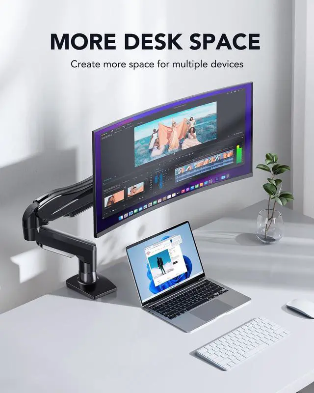 Alt view image 5 of 7 - FlowLift Single Monitor Mount, 13 to 32 Inch Monitor Arm, Adjustable Monitor Stand, Vesa Mount with Clamp and Grommet Base - Fits 4.4 to 19.8lbs LCD Computer Monitors